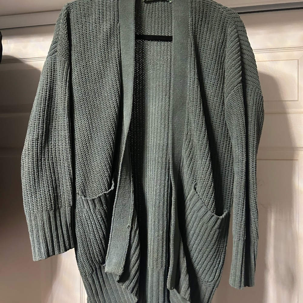 Women's Green Open-Front Knit Cardigan